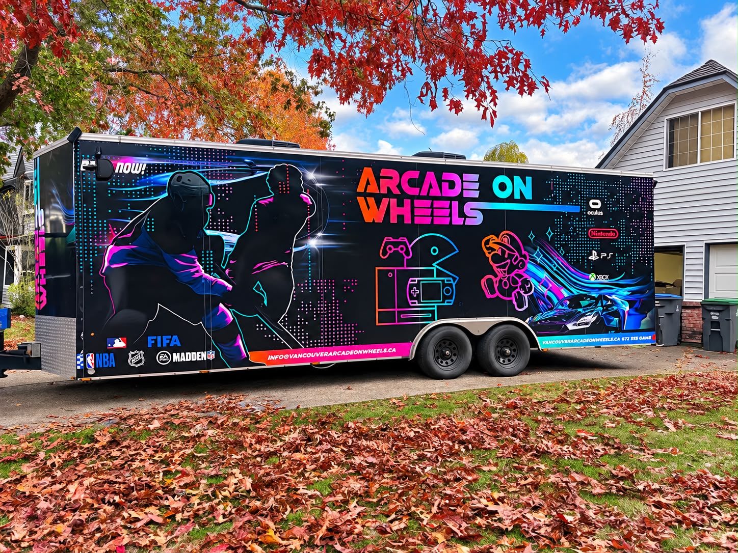 Arcade on Wheels mobile gaming trailer exterior